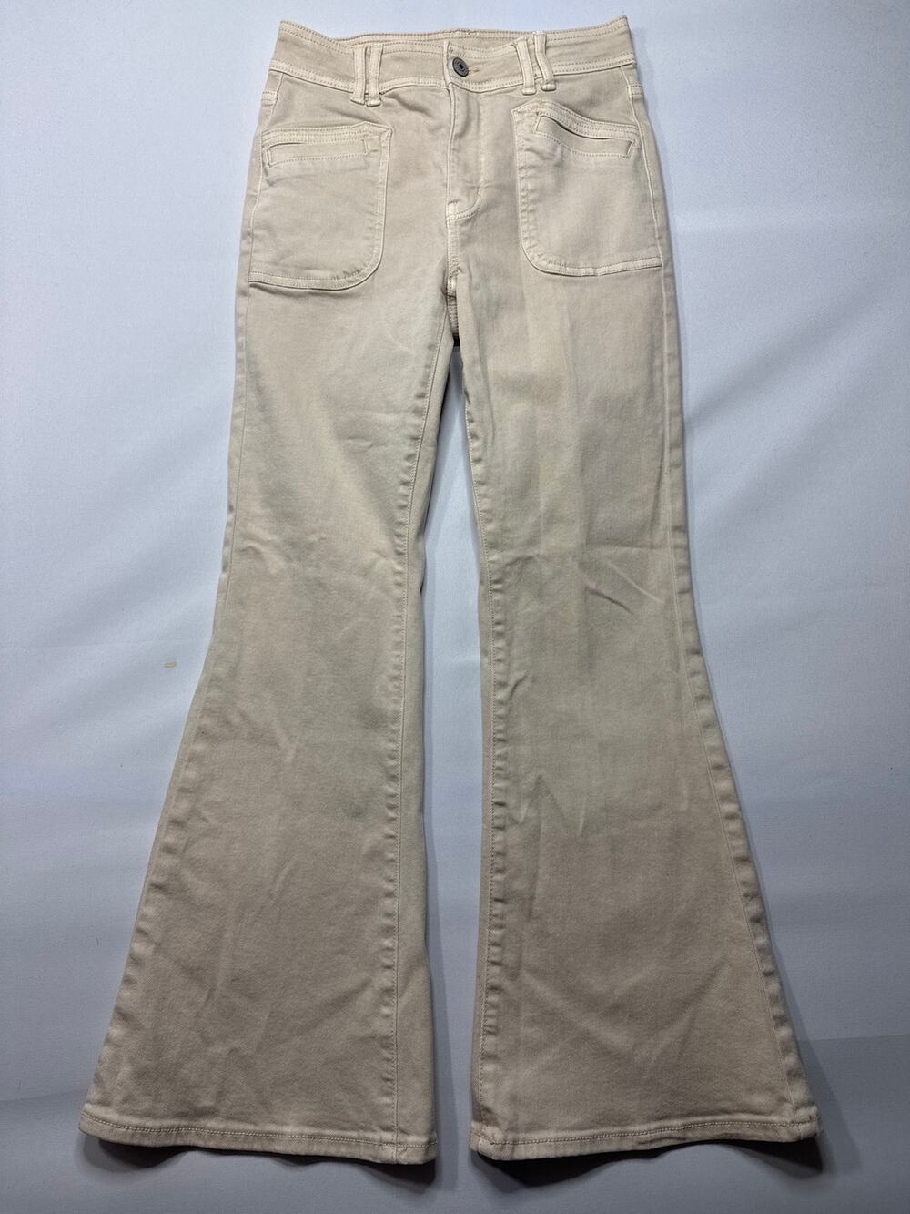 American‎ Eagle Women's Super Hi-Rise Flare Beige Jeans - Size 2 Short (25x27.5)